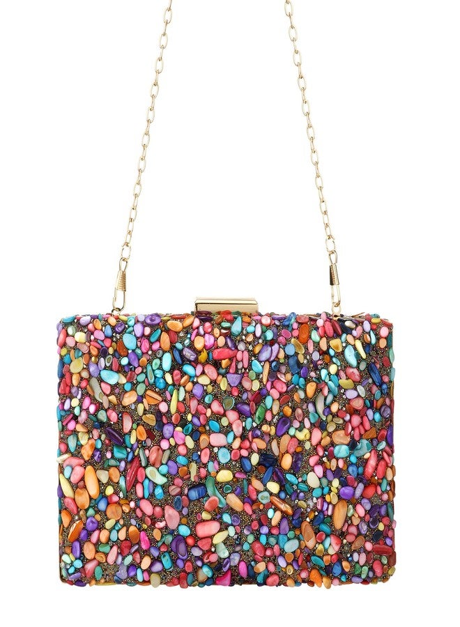 Simcat Acrylic Handbags for Women Perspex Geometric Evening Clutch Bag Elegant Purses Box Crossbody Bag for Wedding Banquet Prom (Multicolor Stone) - Image 3